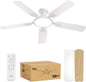 52 Inch White Flush Mount Ceiling Fan With LED Light