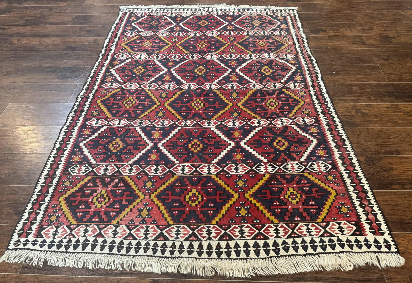 Caucasian Kilim Rug 5x7, Vintage Russian Flatweave Kilim Carpet, Tribal Bohemian Kilim Rug