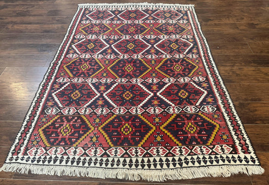 Caucasian Kilim Rug 5x7, Vintage Russian Flatweave Kilim Carpet, Tribal Bohemian Kilim Rug
