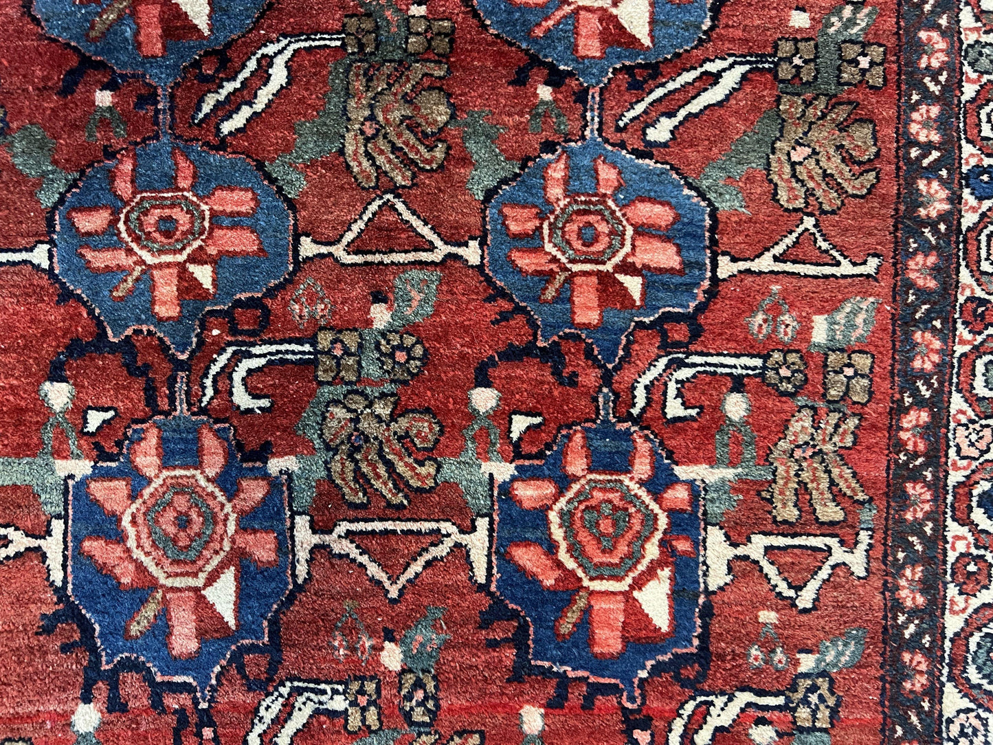 Antique Persian Bijar Rug 9x12 - Allover Motif, Red & Blue