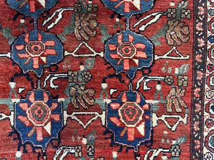 Antique Persian Bijar Rug 9x12 - Allover Motif, Red & Blue