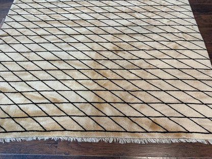 German Rug 7x10, Vintage Handmade Carpet, Contemporary