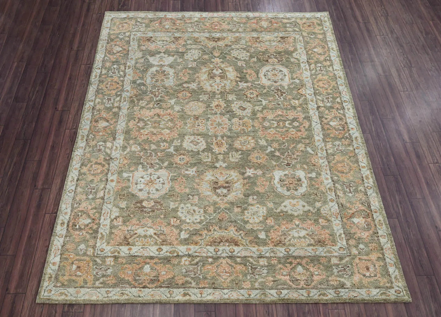 LoomBloom 8x10 Traditional Moss Hand Knotted Wool Turkish Oushak Oriental Rug