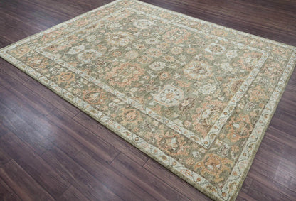 LoomBloom 8x10 Traditional Moss Hand Knotted Wool Turkish Oushak Oriental Rug