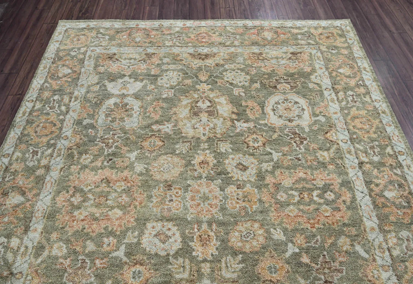 LoomBloom 8x10 Traditional Moss Hand Knotted Wool Turkish Oushak Oriental Rug