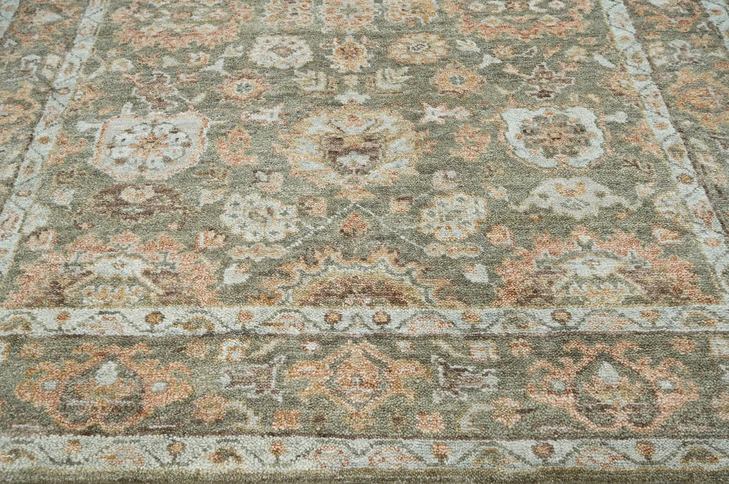 LoomBloom 8x10 Traditional Moss Hand Knotted Wool Turkish Oushak Oriental Rug