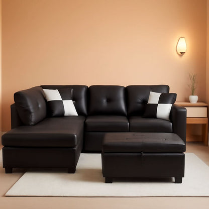 Faux Leather Sectional Sofa With Chaise Black For Living