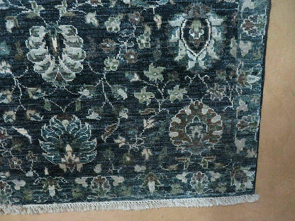 5' 6" X 8' Vintage Handmade Pakistani Floral Oriental Wool Rug Black Dark Grey