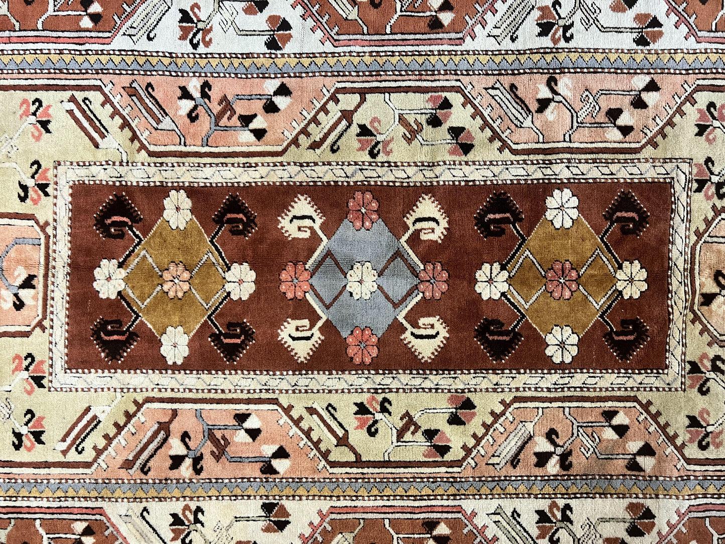 Turkish Rug 7x10, Wool Hand Knotted Vintage Carpet, Geometric Kazak Pattern