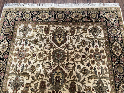 Indo Mahal Rug 6x9, Indian Floral Carpet 6 x 9, Beige and Black, Allover Design, Living Room Rug, Bedroom Rug, Traditional Rug, Vintage Rug