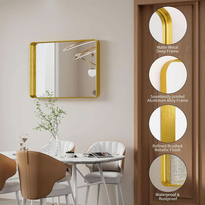 Bathroom Mirror 22x30 Inch Wall Mounted Gold Frame Tempered