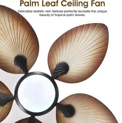 44 Inch Palm Leaf Ceiling Fan With LED Lighting Remote