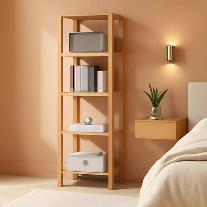 66In Tall 6 Tier Narrow Wood Bookcase Slim Shelf Living Room