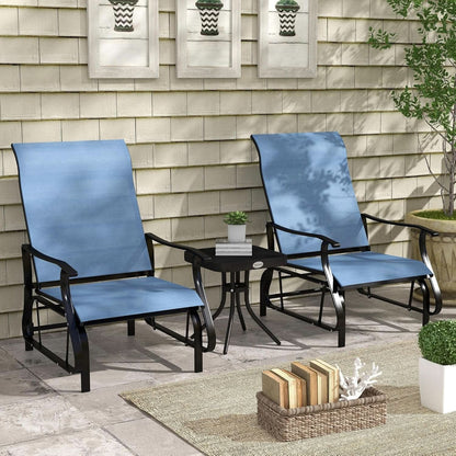 Light Blue Outdoor Glider Set With Steel Frame Glass Table