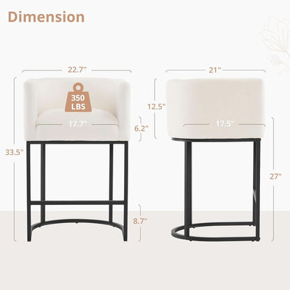 27 Inch Counter Height Bar Stools Set Of 4 With Backrest And Armrests Beige Linen Upholstery Black Metal Frame