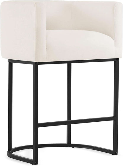 27 Inch Counter Height Bar Stools Set Of 4 With Backrest And Armrests Beige Linen Upholstery Black Metal Frame