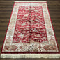Turkish Silk Hunting Scene Rug 5 x 7.6, Red & Ivory, Bamboo Silk, New