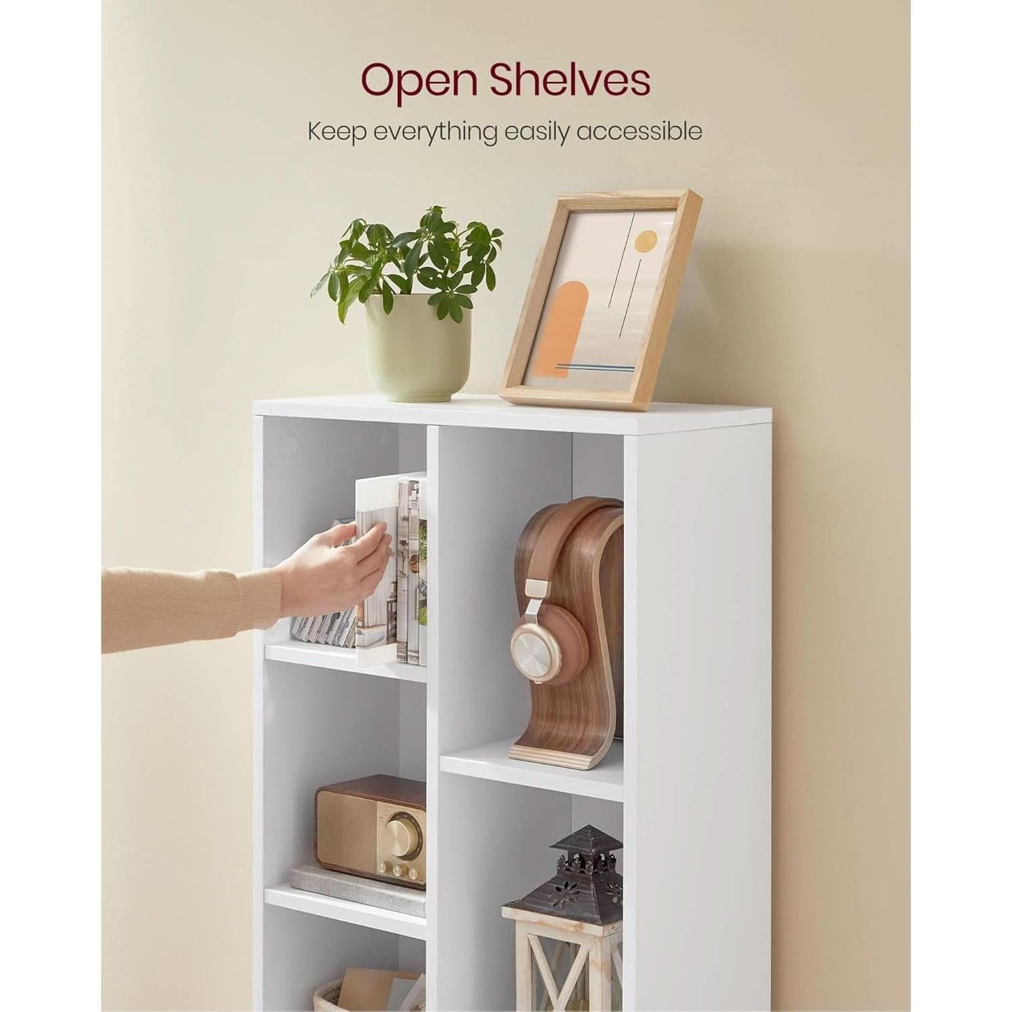 White 7 Compartment Bookcase Shelving Unit For Living Room And Home Office
