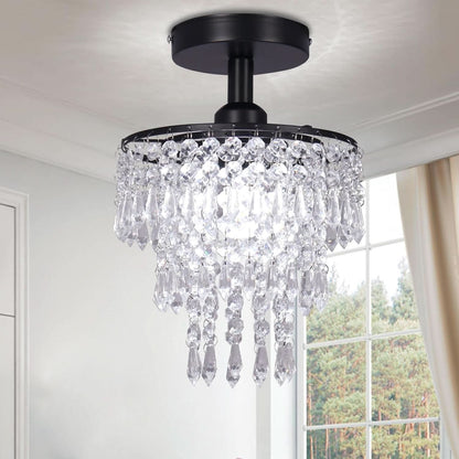 Small Black Crystal Chandelier Flush Mount With Raindrops