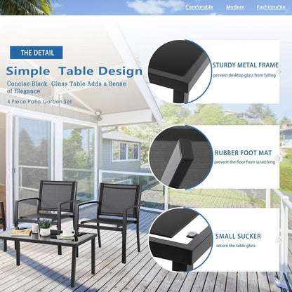 Dark Grey Outdoor Patio Set With Glass Coffee Table