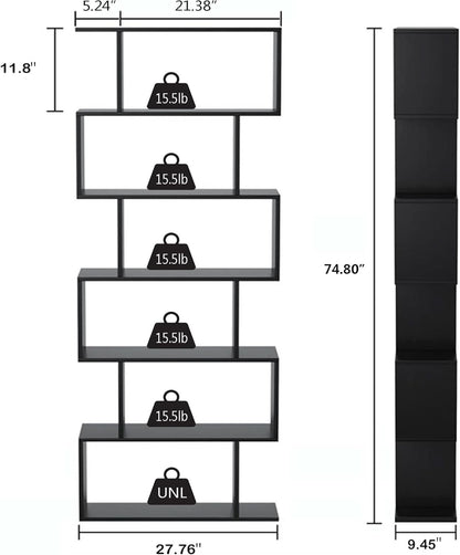 6 Tier S Shaped Bookshelf Freestanding Modern Display