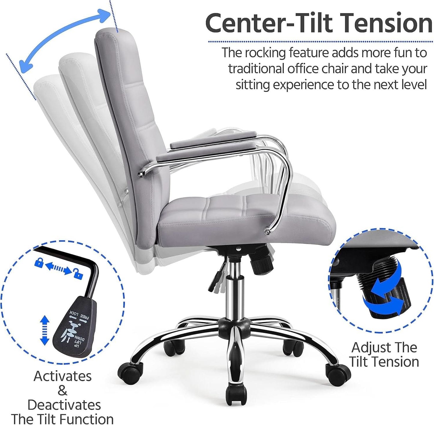 Mid Back Office Chair With Arms Gray Height Adjustable