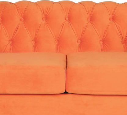3 Piece Orange Velvet Living Room Sofa Set Includes Loveseat And Club Chair Durable Upholstery