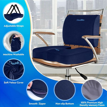 Blue Memory Foam Seat Cushion For Office Chair Lumbar