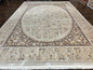 Aubusson Rug 10x14, Wool & Silk Highlights Hand Knotted Vintage Carpet, Birds Flowers, Fine Details, Elegant