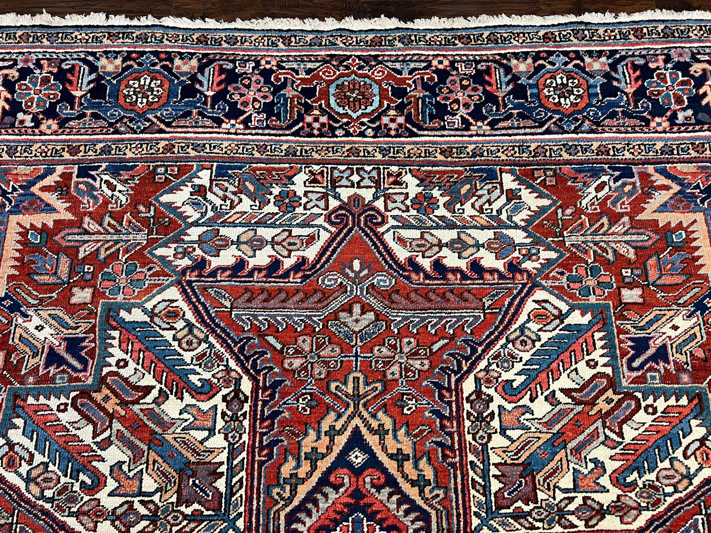 Antique Persian Heriz Rug – 11x16 Palace Size, Geometric Medallion, 1920s