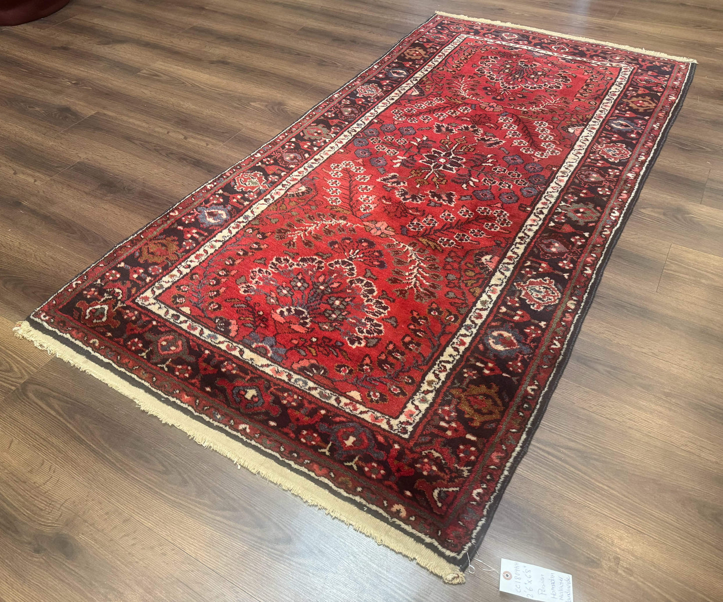Red Persian Rug 2.6 x 6.8, Floral, Antique Per'sian Carpet, Persian Malayer Rug, Hamadan Rug