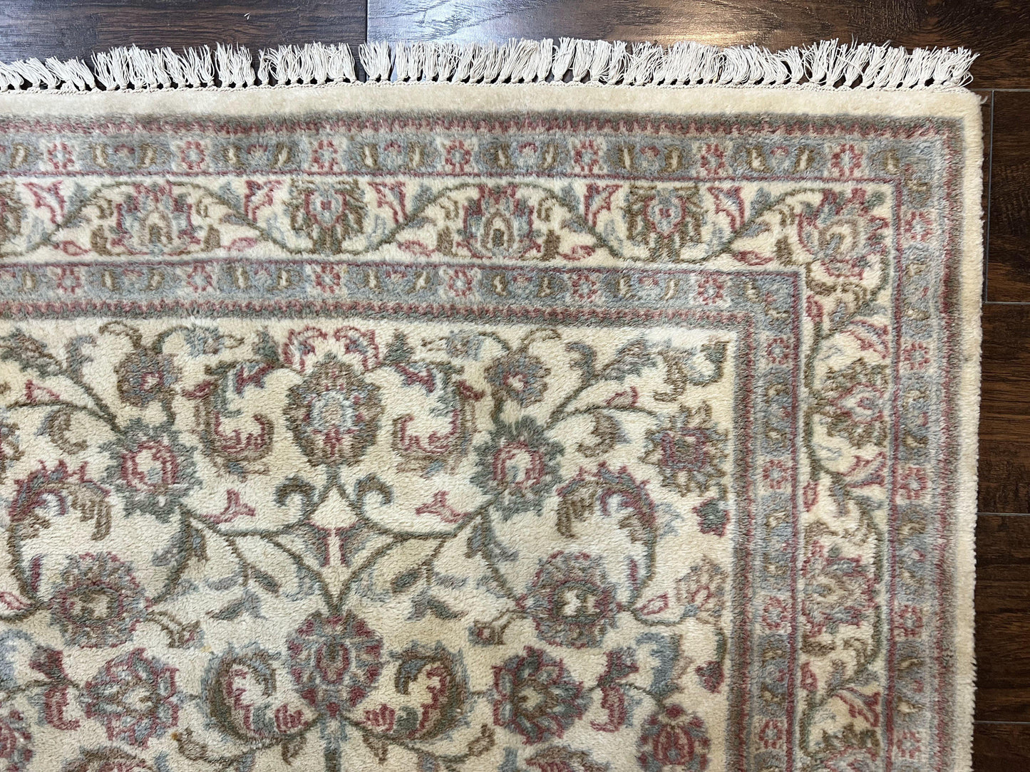 Indo Persian Rug 4x6, Vintage Handmade Wool Carpet, Floral Allover Pattern, Beige, Pair B