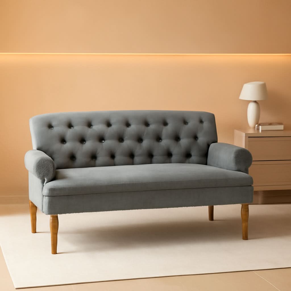 Dove Gray Loveseat Sofa With Button Tufting Sinuous Springs – Roy's Home