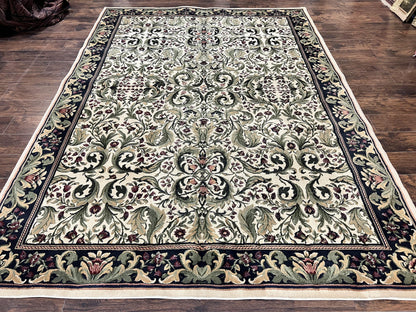 Oriental Rug 8x11, Floral Pattern, Ivory and Black