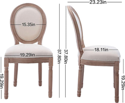 French Country Dining Chairs Set Of 4 With Linen Upholstery And Solid Wood Legs