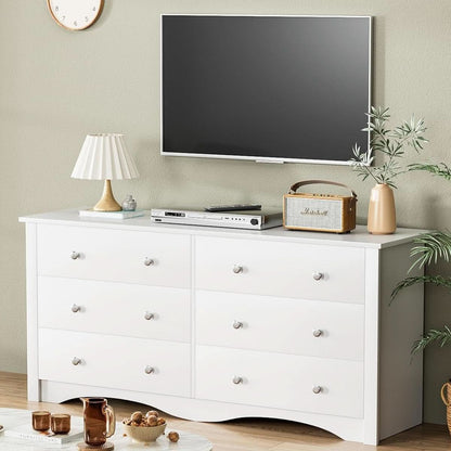 Dresser With 6 Drawers And TV Stand White Wood Storage