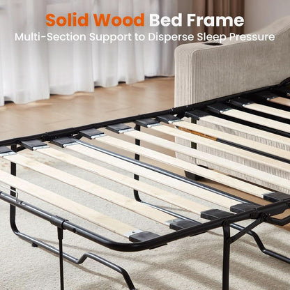 Full Size Corduroy Transformable Sofa Bed USBChargingPort