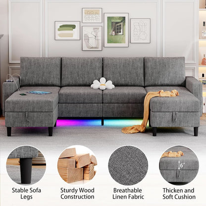 Light Grey 4 Seat Reversible Chaise Sectional Sofa