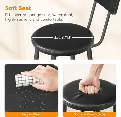 26 Inch Black PU Upholstered Bar Stools Set Of 2 With Back And Footrest