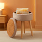 Khaki Linen Storage Velvet Upholstered Ottoman With Tray