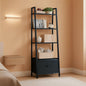 5 Tier Ladder Shelf With Drawer Narrow Black Oak Finish