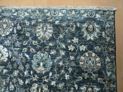 5' 6" X 8' Vintage Handmade Pakistani Floral Oriental Wool Rug Black Dark Grey