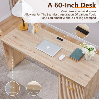60 Inch Handcrafted Executive Desk With Generous Storage