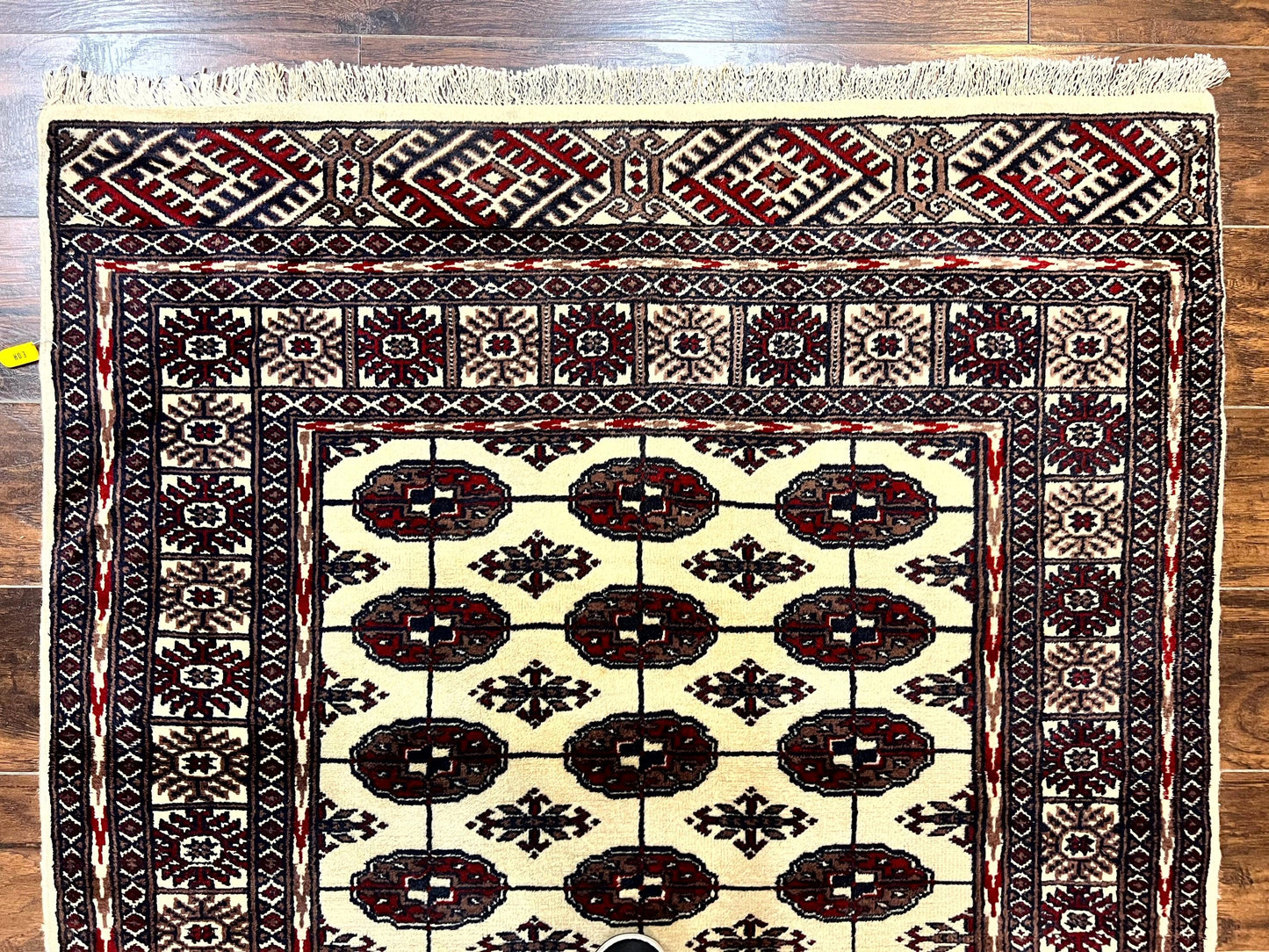 Pakistani Bokhara Rug 4x6, Turkoman Carpet, Vintage Handmade Wool Rug, Ivory