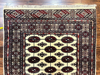 Pakistani Bokhara Rug 4x6, Turkoman Carpet, Vintage Handmade Wool Rug, Ivory