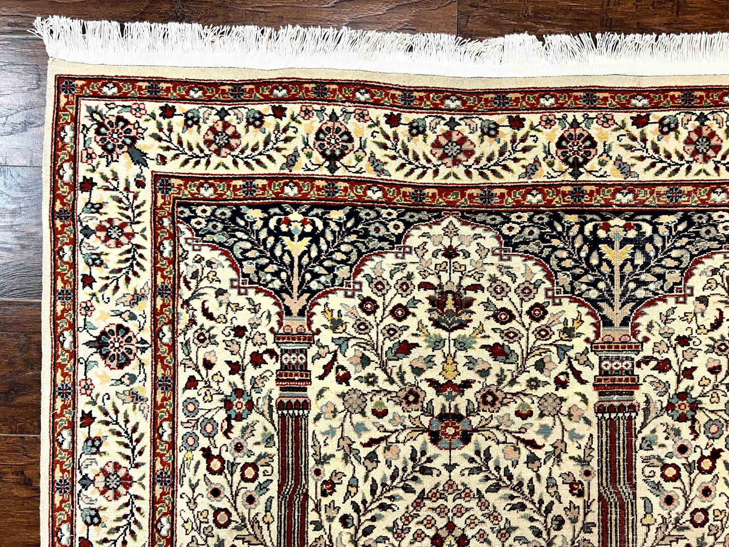 Pak Perisan Prayer Rug 4x6, Tree of LIfe Carpet, Handmade Vintage Wool Rug, Beige, Floral Vases