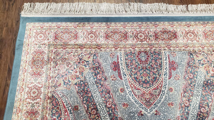 4x6 Silk Carpet, Light Blue & Beige Oriental Rug 4 x 6ft, Traditional Design Medallion All Over, Bamboo Silk, Super Fine, High Quality, Soft