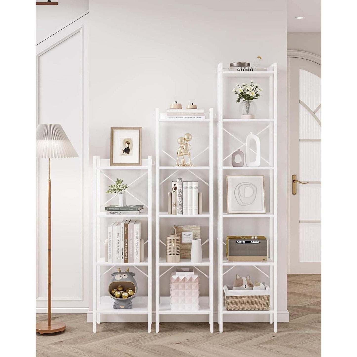 6 Tier White Industrial Bookshelf For Home Office Living Room