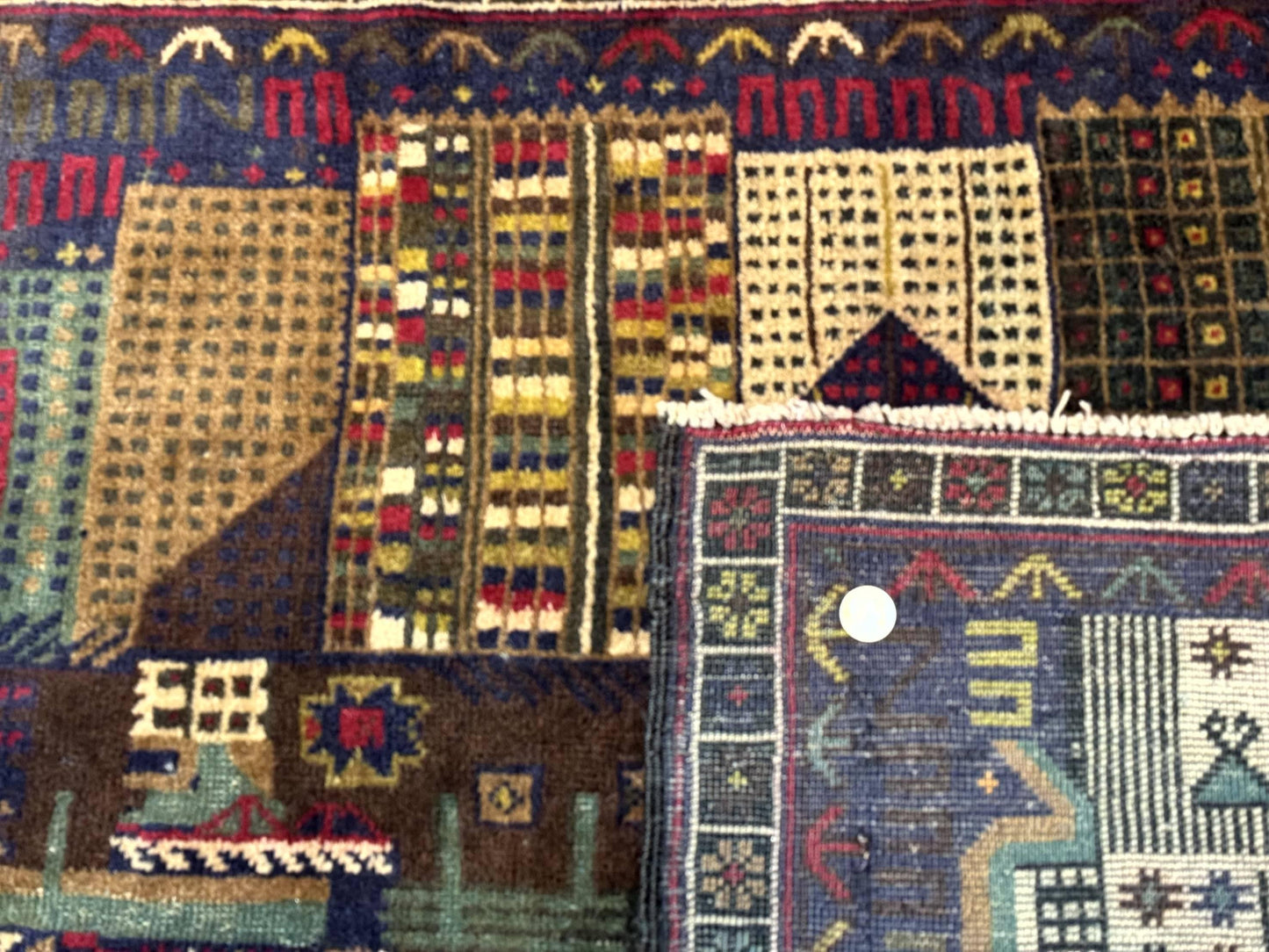 Balouch Rug 3x5, Afghan Carpet, City Pictorial