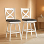 29 Inch Swivel Bar Stool With Grey Faux Leather Upholstery Antique White Wood Frame And Solid Wood Footrest Set Of 2